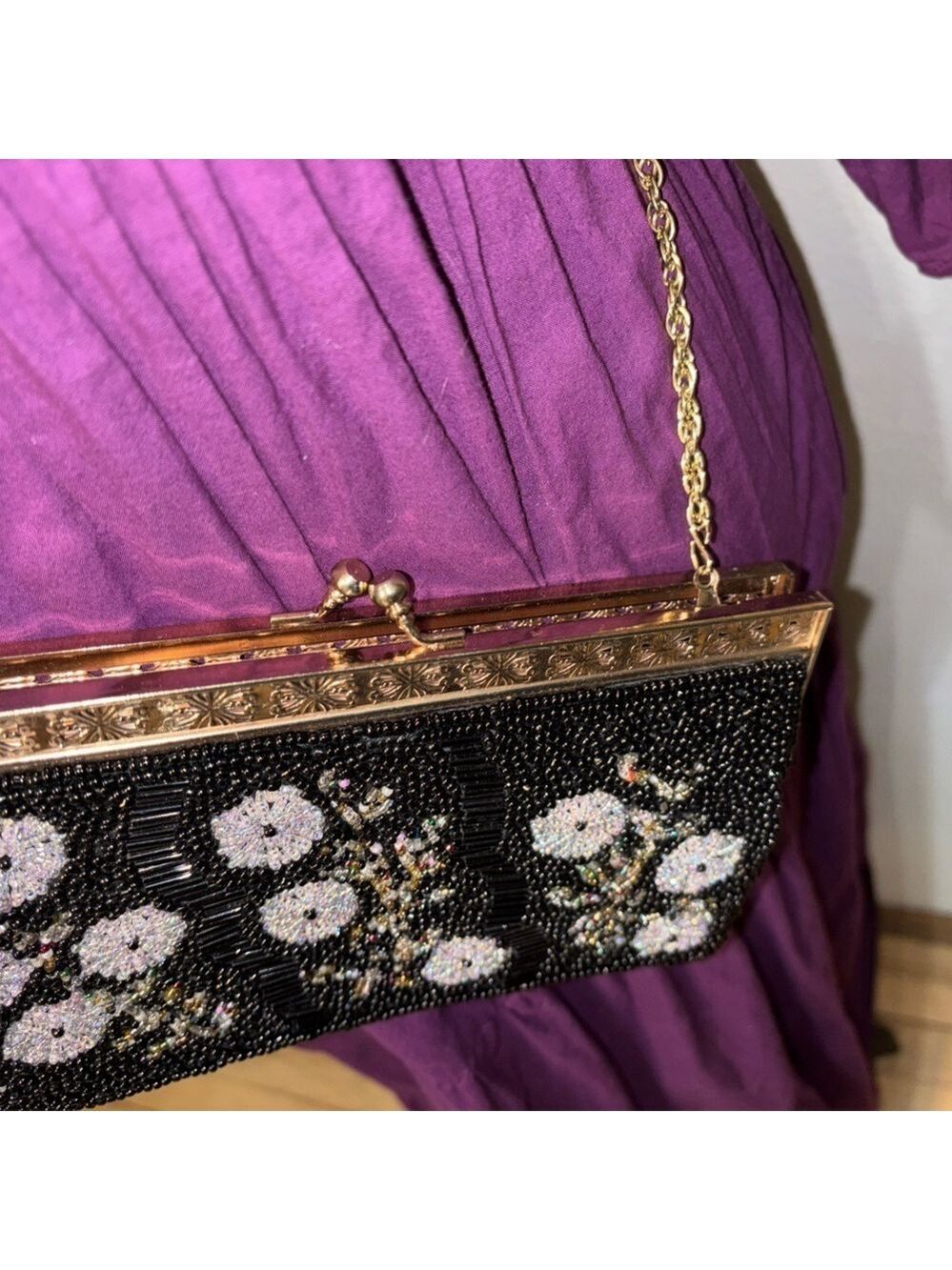🔥Rare Vintage🔥 Stunning Mid Century Floral Glass Beaded Evening Clutch Purse - Picture 3 of 10
